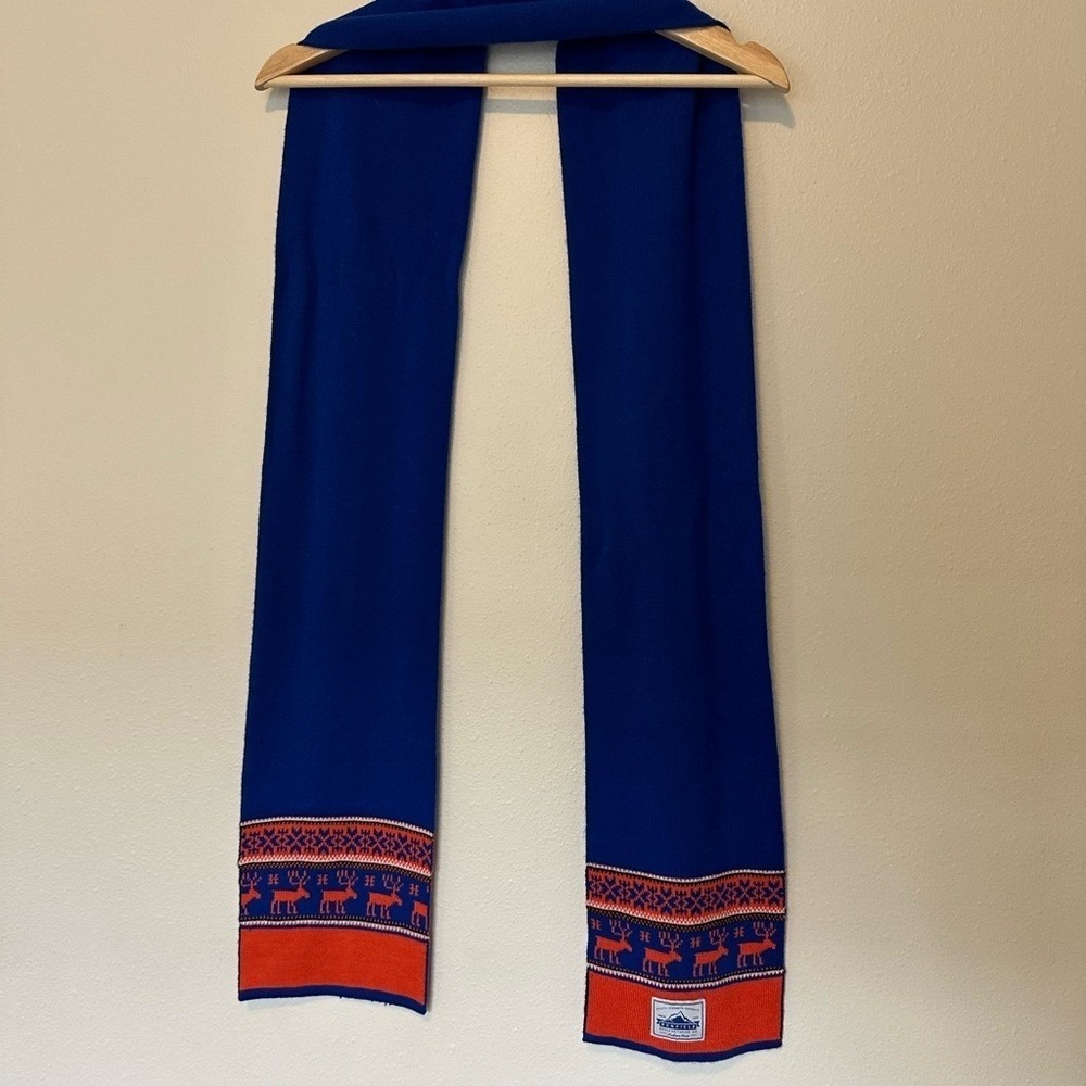 PENFIELD Nordic Deer Design Knit Winter Scarf Logo Cobalt Blue Orange‎